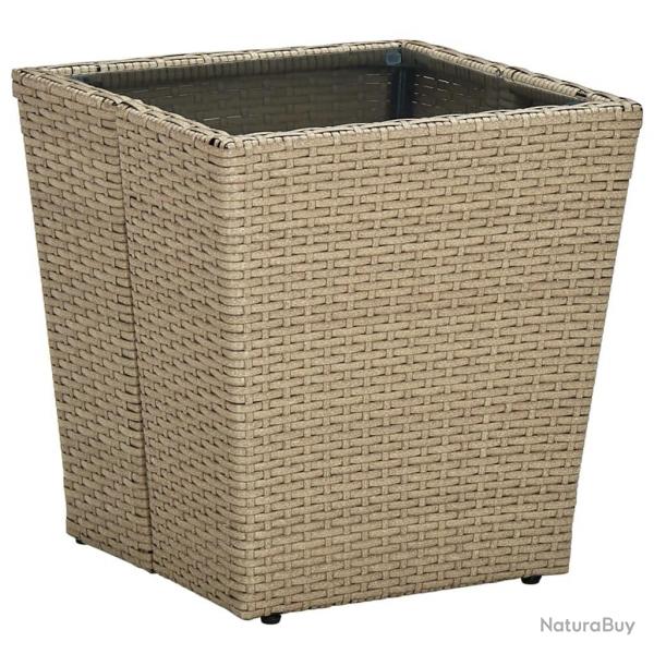Table  th Beige 41,5x41,5x44cm Rsine tresse et verre tremp alsavelo