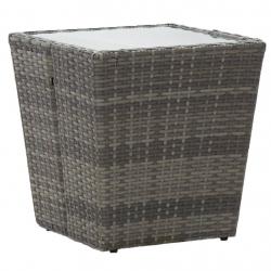 Table à thé Gris 41,5x41,5x43 cm Résine tressée et verre trempé alsavelo