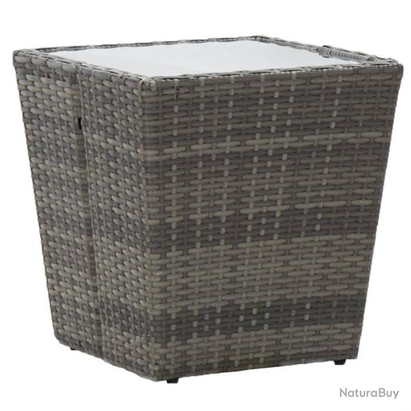 Table  th Gris 41,5x41,5x43 cm Rsine tresse et verre tremp alsavelo