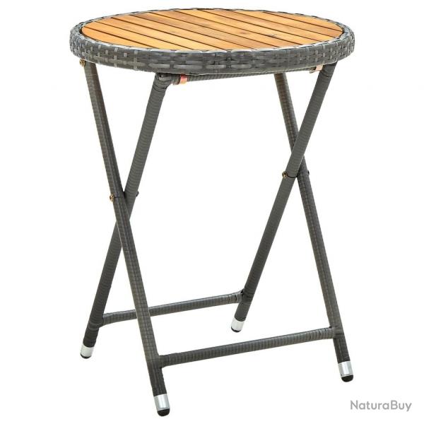 Table  th Gris 60 cm Rsine tresse et bois d'acacia solide alsavelo