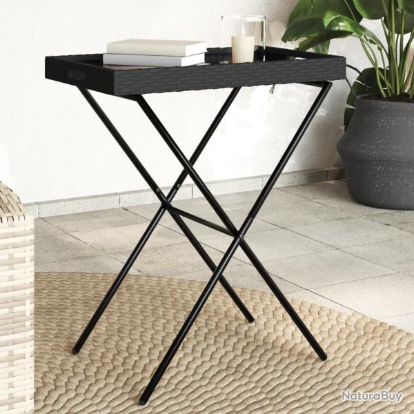 Table  plateau pliable noir 65x40x75 cm rsine tresse alsavelo