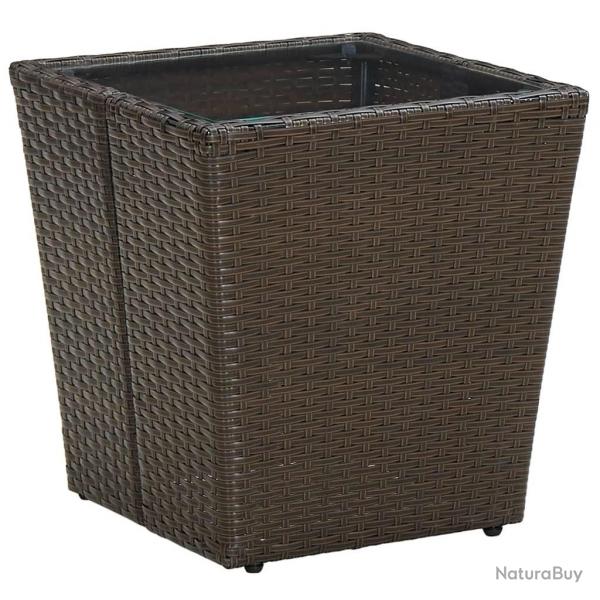 Table  th Marron 41,5x41,5x44 cm Rsine tresse verre tremp alsavelo