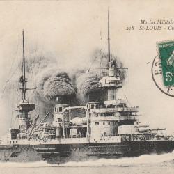 CPA - MARINE Militaire Française  - " St-LOUIS " Cuirassé à TOURELLES N°002