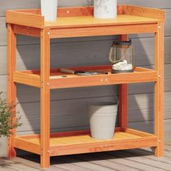 Table de rempotage avec étagères marron bois massif de pin alsavelo