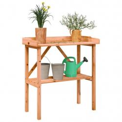 Table à plantes avec étagère marron 78x38x82,5 cm bois de sapin alsavelo