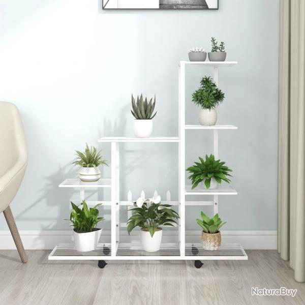 Support pour plantes sur roues 94,5x25x92,5 cm Blanc Mtal alsavelo