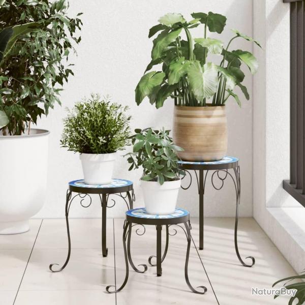Supports pour plantes 3 pcs bleu et blanc cramique alsavelo