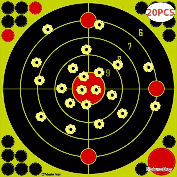 Cibles de tir auto-adhsive fusil, pistolet, pistolet, Airsoft, pistolet BB, 12" 20pcs