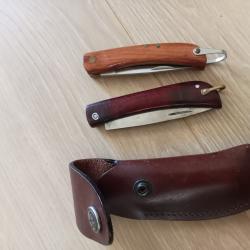 Lot de couteaux de poche + 2 étuis cuir