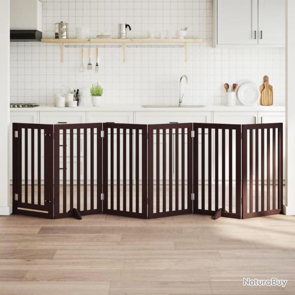 Barrire pour chiens avec porte 6 panneaux bois de peuplier alsavelo