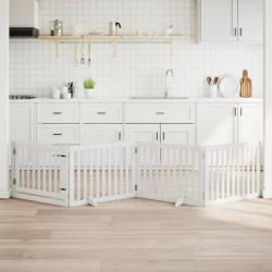 Barrière pour chiens et porte 4 panneaux blanc bois de peuplier alsavelo