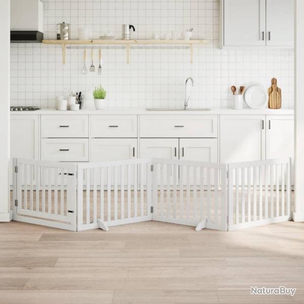 Barrire pour chiens et porte 4 panneaux blanc bois de peuplier alsavelo