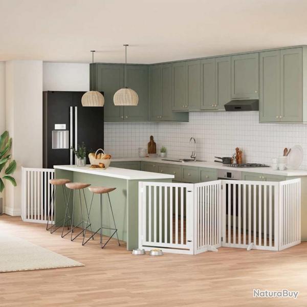 Barrire pour chien porte pliable 6panneaux blanc bois peuplier alsavelo