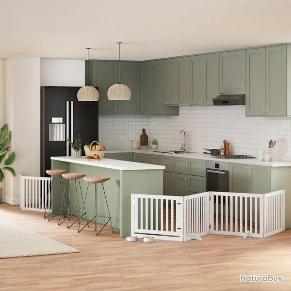 Barrire pour chien porte pliable 8panneaux blanc bois peuplier alsavelo