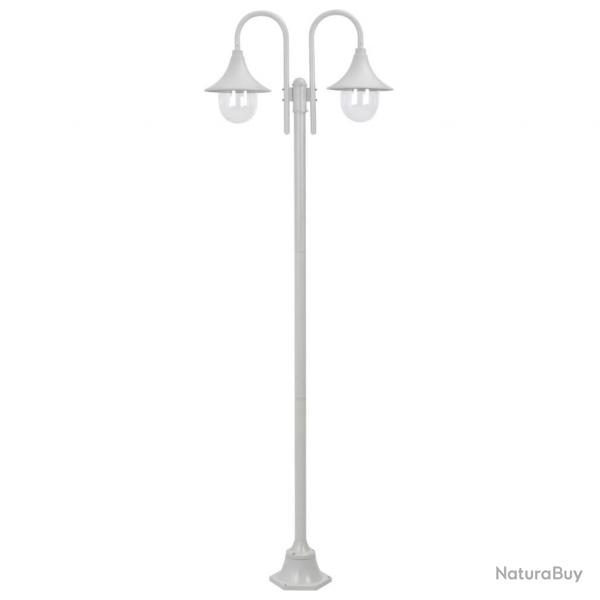 Lampadaire de jardin E27 220 cm Aluminium 2 lanternes Blanc alsavelo