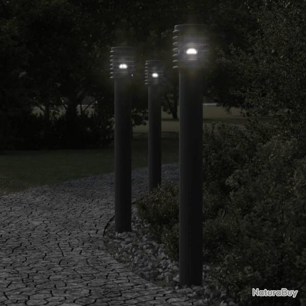 Lampadaires d'extrieur avec sortie 3 pcs noir acier inoxydable alsavelo