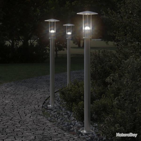 Lampadaires d'extrieur 3 pcs argent 100 cm acier inoxydable alsavelo