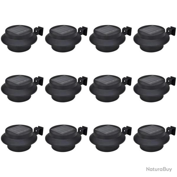 Lampes solaires  LED d'extrieur pour clture 12 pcs Noir alsavelo