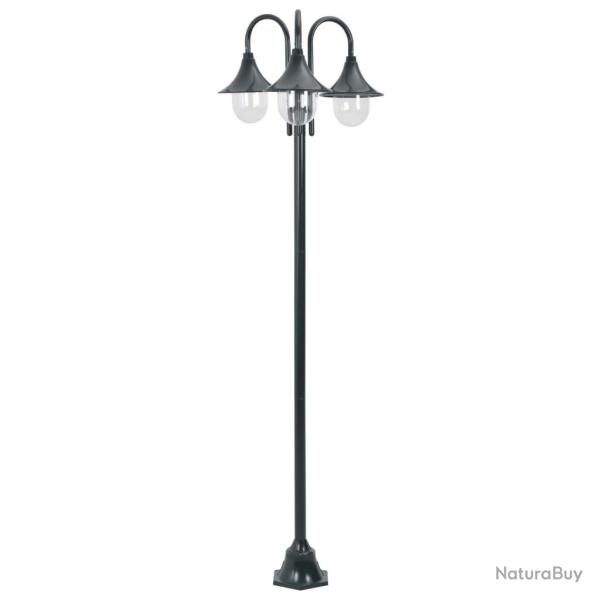 Lampadaire de jardin E27 220cm Aluminium 3 lanternes Vert fonc alsavelo