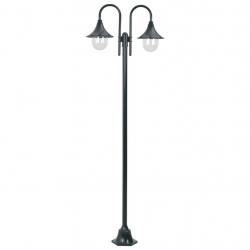 Lampadaire de jardin E27 220cm Aluminium 2 lanternes Vert foncé alsavelo