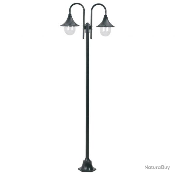 Lampadaire de jardin E27 220cm Aluminium 2 lanternes Vert fonc alsavelo
