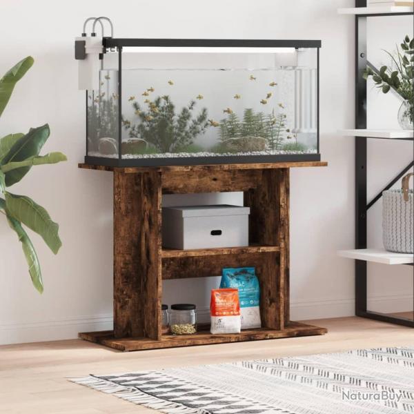 Support pour aquarium chne fum 80x35x60 cm bois d'ingnierie alsavelo