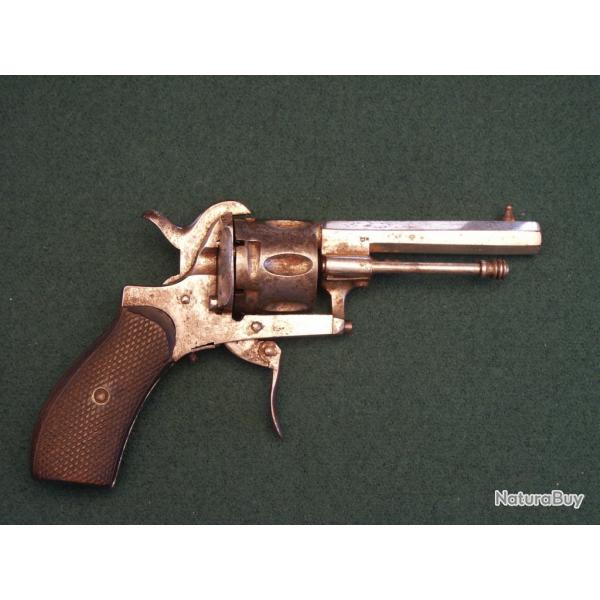 Classique petit revolver belge nickel de type Lefaucheux (A632)