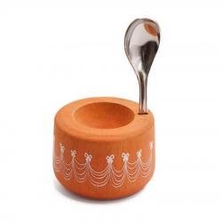 Coffret coquetier Piou avec cuiller, Couleur orange [Roger Orfèvre]