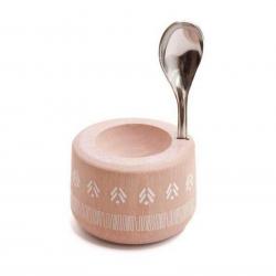 Coffret coquetier Piou avec cuiller, Couleur rose [Roger Orfèvre]