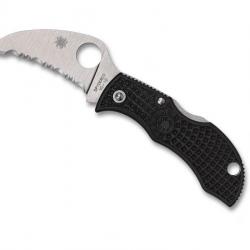 COUTEAU SPYDERCO MANBUG HAWKBILL NOIR A DENTS