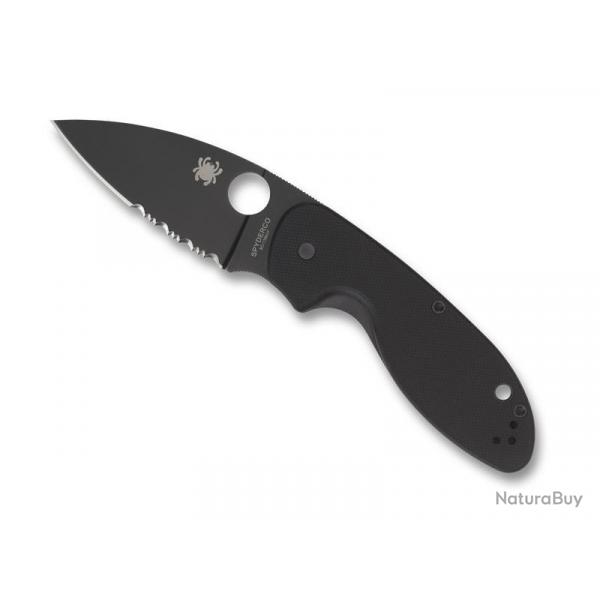 COUTEAU SPYDERCO EFFICIENT LAME NOIRE SEMI-DENTEE