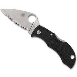 COUTEAU SPYDERCO MANBUG LEAF NOIR A DENTS