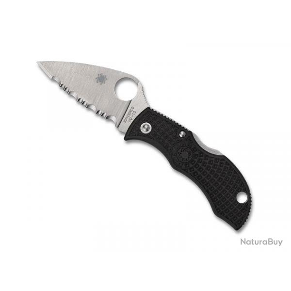 COUTEAU SPYDERCO MANBUG LEAF NOIR A DENTS