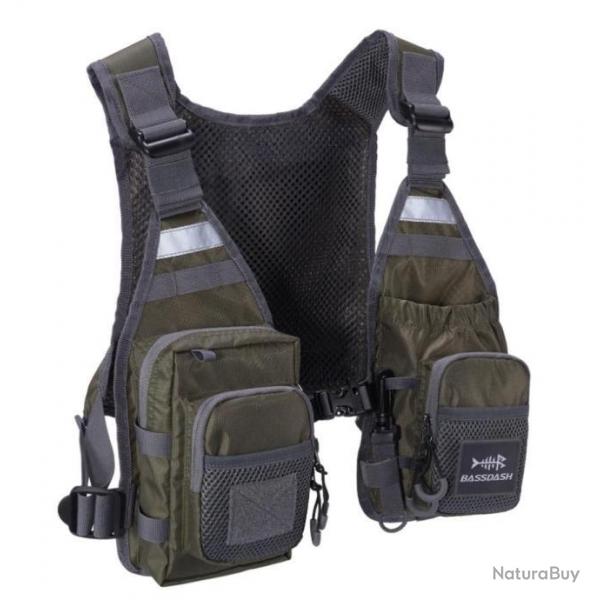 Gilet BASSDASH pche a la mouche ,  ultra lger , VERT GRIS ou NOIR au choix