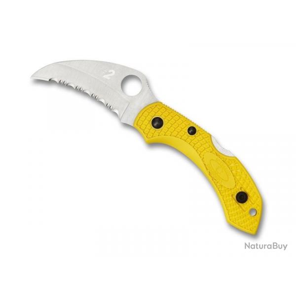 COUTEAU SPYDERCO DRAGONFLY 2 SALT HAWKBILL JAUNE A DENTS