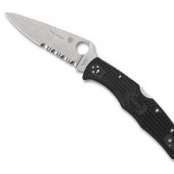 COUTEAU SPYDERCO ENDURA 4 THIN BLUE LINE NOIR SEMI-DENTEE