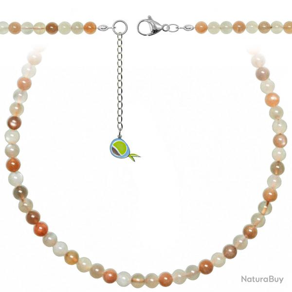 Collier en pierre de lune orange - Perles rondes 6 mm - 50 cm