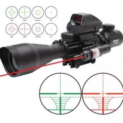 Lunette 4-12x50 réticule lumineux combo avec red dot et laser Rouge pour rail picatinny