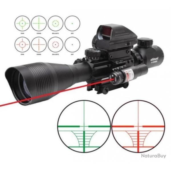 Lunette 4-12x50 rticule lumineux combo avec red dot et laser Rouge pour rail picatinny