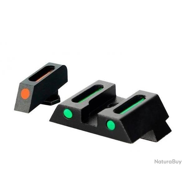 Hausse et guidon en fibre optique pour glock (hausse vert et guidon rouge)