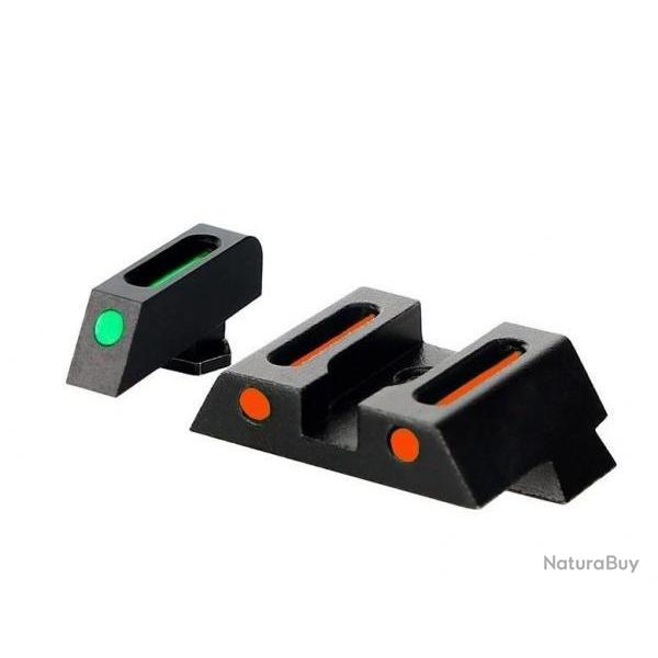 Hausse et guidon en fibre optique pour glock (hausse rouge et guidon vert)