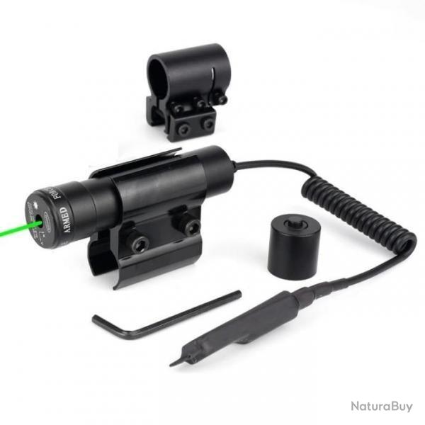 Laser tactique Vert avec fixation rail 11 et 22 mm + fixation canon + switch dport