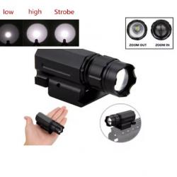 Lampe tactique strobo / zoom pour rail picatiny avec pile rechargeable