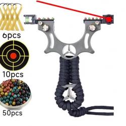 Pack Fronde de chasse / lance pierre noir avec laser, cibles, elastiques et billes en argiles