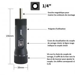 Tournevis dynamométrique à cliquet avec 10 embouts de 10 à 70 in.lbs