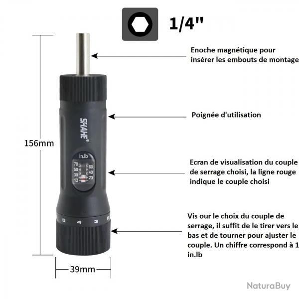 Tournevis dynamomtrique  cliquet avec 10 embouts de 10  70 in.lbs