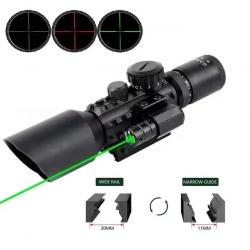 Lunette de tir tactique 3-10x42 avec réticule lumineux et Laser vert sur rail 11 et 22 mm