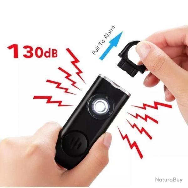 Porte clef alarme personnelle 130 dcibels et lampe sur batterie