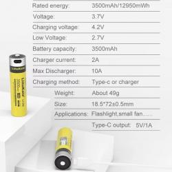 Batterie 18650 - 3.6V - 3500mAh - rechargeable USB