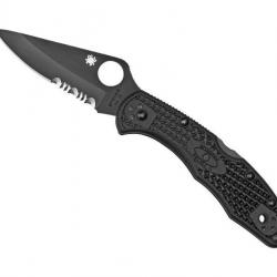 COUTEAU SPYDERCO DELICA 4 TOUT NOIR SEMI-DENTEE